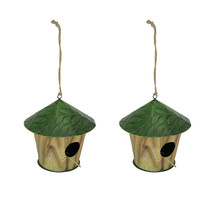 Set of 2 Metal Green Leaf Tree Hanging Bird House Outdoor Garden Decor Y... - £29.13 GBP