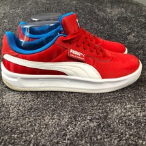Puma California Sneakers Womens 9 Red Leather Perforated Tennis Shoes Blue Trim - £19.10 GBP