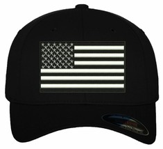 Firefighter Hat Flag Embroidered Flex Fit Black hat black/White USA Flag Hat - £19.65 GBP