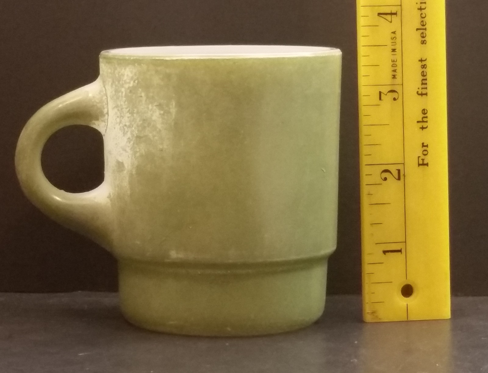 Vintage Green Outside Fire King Coffee Mug USA Anchor Hocking Stackable - £6.36 GBP