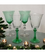 Vintage Tiffin &amp; Huntington Green Clear Stemmed Wine Glasses Goblets 7&quot; ... - $56.10