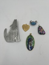 Lot Of Vintage JJ Pewter Brooch 1988, Mary Pendant, Dichroic, Gold Charm - $37.72