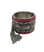 Red Bracelet Bangle boho silver tone metal faux red dangles bracelet-VTG - $348.51 MXN