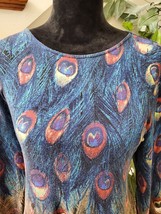 Grace Elements Women Blue &amp; Gray Rayon Round Neck Long Sleeve Top Blouse Size L - £18.19 GBP