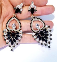 Black Chandelier Earrings, Gift for Her, Bridesmaid Rhinestone Earrings, Bridal  - £30.00 GBP