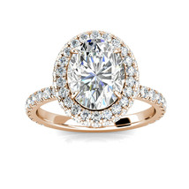 4.00Ct Oval Moissanite & Diamond Halo Wedding Engagement Ring 14K Rose Gold - £2,426.96 GBP