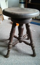 Antique Piano Stool 4 Spindle Legs Seat Chair Spin Adjustable Swivels - £129.84 GBP