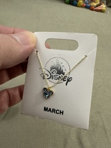 Disney Parks Mickey Mouse Aquamarine March Faux Birthstone Necklace Gold Color  image 3