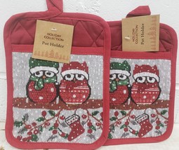 Set Of 2 Fabric Tapestry Jumbo Pot Holders (7&quot;x9&quot;) Christmas, 2 Winter Owls, Hc - £8.52 GBP