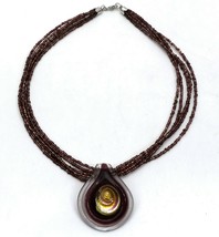 Necklace with Swirl Designed Clear Resin Pendant with Purple Colored Beads - £12.68 GBP