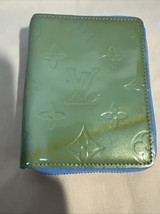 LOUIS VUITTON Monogram Green Vernis Compact Wallet Blue Interior - $139.99