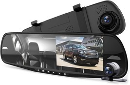 Dash Cam Rearview Mirror 4.3 DVR Monitor Rear View Dual Camera Video Rec... - £97.13 GBP