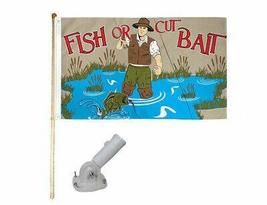 5&#39; Wood Flag Pole Kit Nylon White Bracket 3x5 Fish Or Cut Bait Fishing Poly Flag - £19.43 GBP