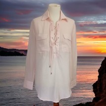 NWT Club Monaco Cotton Shirt S Elizabina Popover Sheer Gauzy Relaxed Pale Pink  - £62.40 GBP