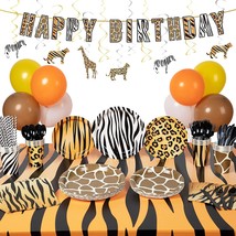 Tiger Birthday Party Supplies Serves 16, Safari Birthday Decorations Inc... - £34.59 GBP