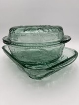 Vtg Libbey Orchard Green Glass Pie Lid &amp; Casserole Set Oven Proof Baking Dish - £27.69 GBP