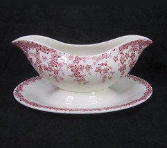 Vintage Corwn Ducal Early English Ivy Red Gravy Boat with Underplate 1930&#39;s - £19.73 GBP