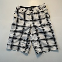 Tony Hawk Board Shorts White Black Plaid Skater Boy Youth Size 10 - £7.86 GBP