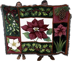 Christmas Flora Blanket by Stephanie Stouffer - Poinsettia Gift Tapestry, 72x54 - £61.11 GBP