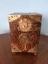 ASIAN  cherry wood veneer bark w Brass fittings box 10&quot; high  japan china - £19.46 GBP