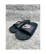 Womens Nike Benassi Size 7 Black Rose Gold Rubber Just Do It Slide Sandals - £15.32 GBP