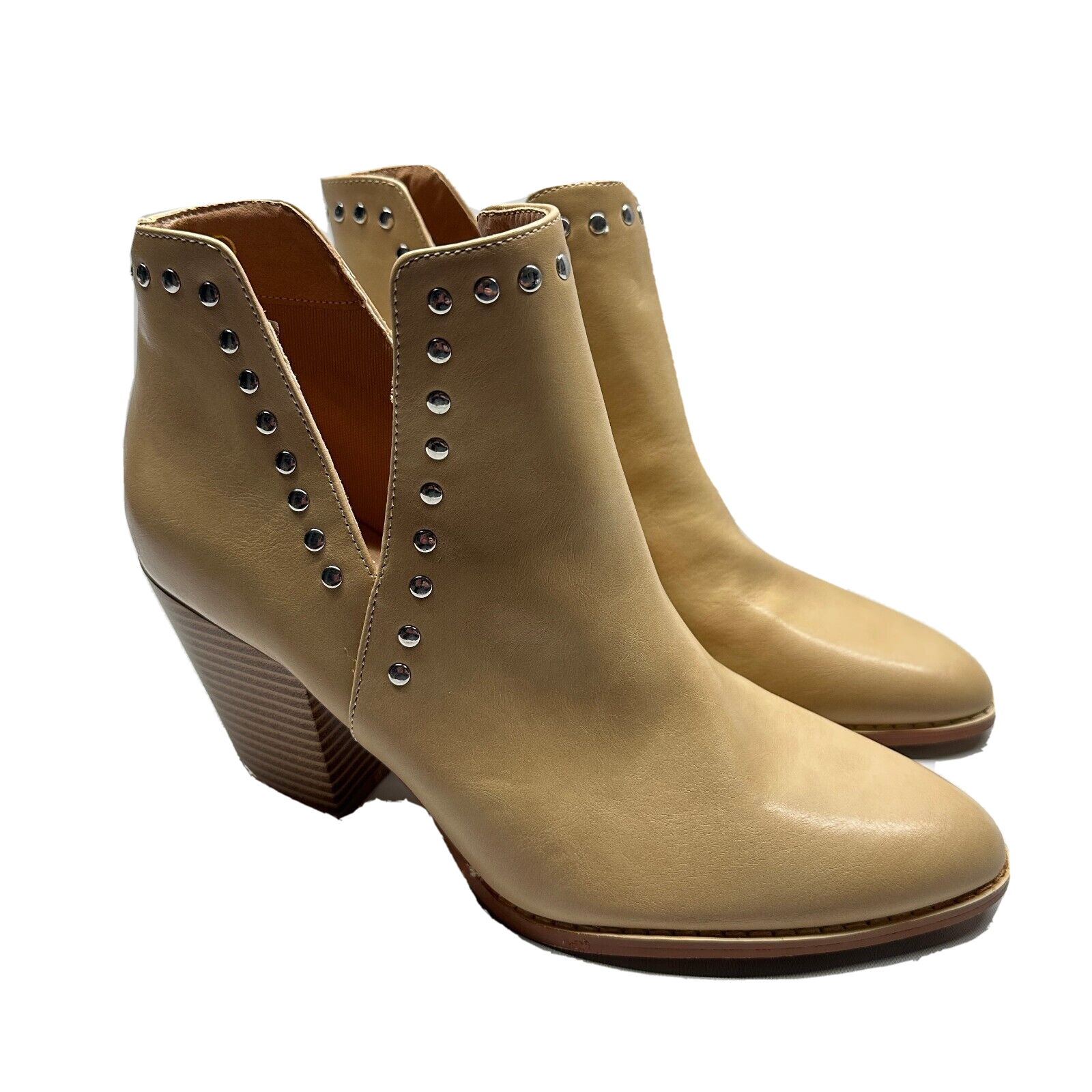 Unbranded Women Size 9.5 M Tan 3&quot; Block Heel Slip On Booties Studded Shoes - $23.32