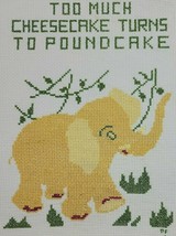 Elephant Embroidery Finished Diet Cake Cheesecake Poundcake Yellow Gold Vtg - £7.03 GBP