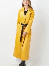 Women&#39;s Yellow Real Soft Lambskin Leather Trench Coat Stylish Halloween ... - £131.65 GBP