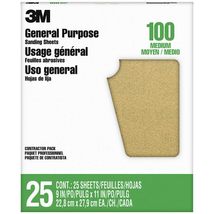 9 x 11&quot; 3M 99404 Aluminum Oxide Sanding Sheet, 100-Grit, 25-Pack&quot; - $341.93 MXN