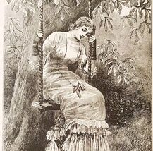 Memories Of Childhood Wood Engraving 1889 Victorian Path Of Life Swing D... - $13.50