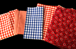 Scrap Fabric Lot MINI Tiny Small Pcs Crafts Doll Clothes? Red Blue Gingham Vtg - $16.69