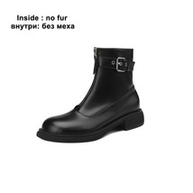 Punk Buckle Genuine Leather Boots Women Round Toe Front Zipper Martins Boots Lad - £96.40 GBP