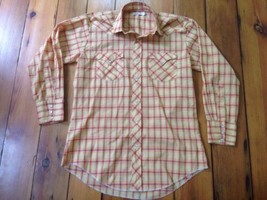 Vtg Long Tail Orange Plaid Pearl Snaps Mens Western Cowboy Rodeo Shirt 4... - £14.87 GBP