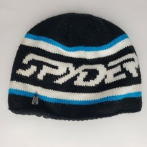 NWT Spyder Mens Upslope Knit Ski Cap Hat Beanie Black Blue One Size New - £10.26 GBP