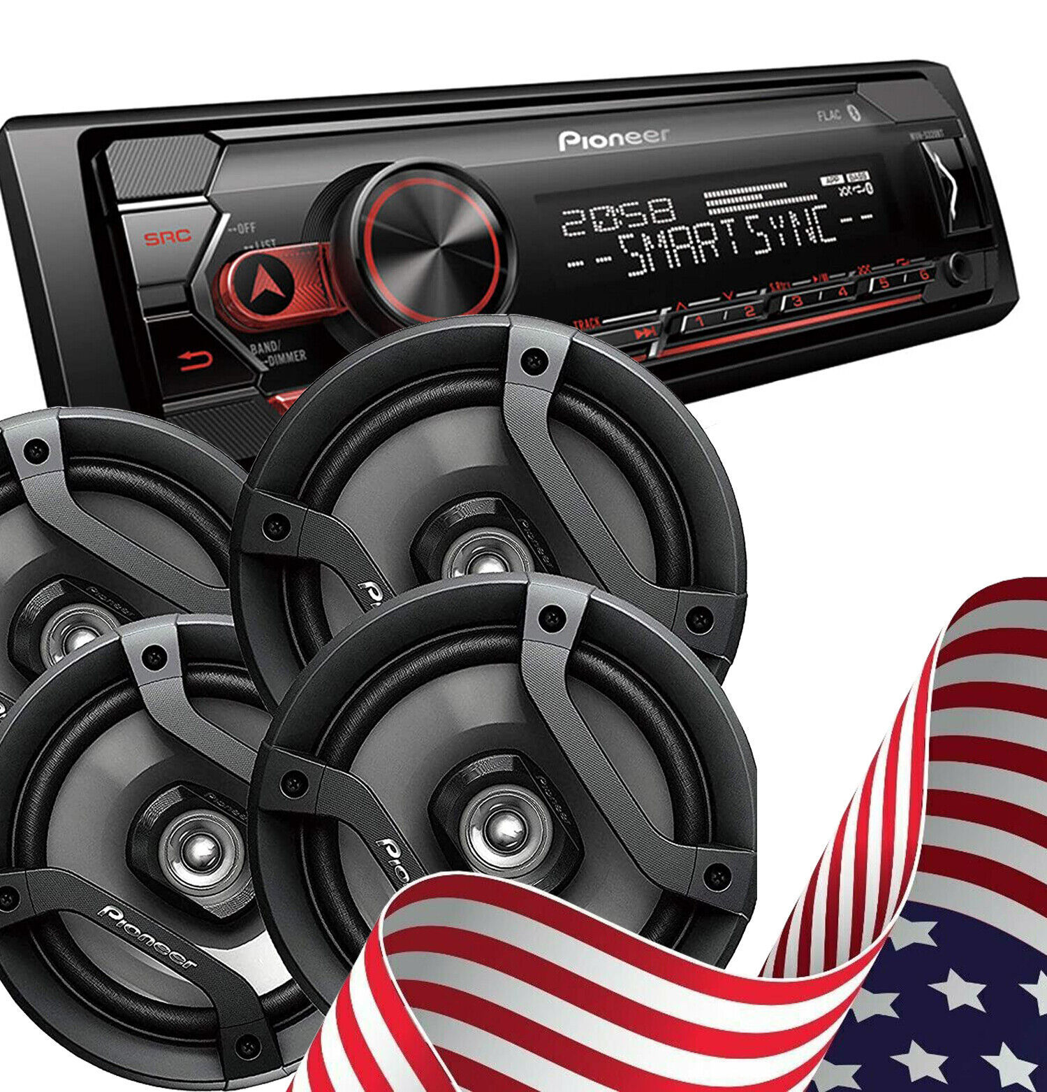 NEW Pioneer Package of 1-DIN Media Car Stereo Receiver & 4X 6.5" Speakers