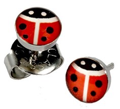 Ear Piercing Earrings Red Lady Bug 5mm Studs Stainless Steel Studex Syst... - £6.35 GBP