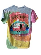 Simply Southern Happy Camper Tie Dyed Small  T shirt  Trailer  Dog Colorful - £10.54 GBP