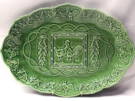 Vintage BORDALLO PINHEIRO Green HEN &amp; ROOSTER 16&quot; Large Serving Platter ... - £21.58 GBP