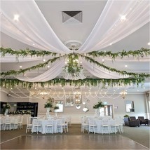 Chiffon Ceiling Drapes 6 Panels 5&#39; X 20&#39; Long White Vaulted Draping Fabr... - $113.96