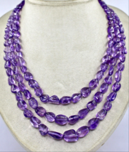 Natural Amethyst Beads Long Nugget 3 L 585 Ct Purple Gemstone Fashion Necklace - £220.22 GBP