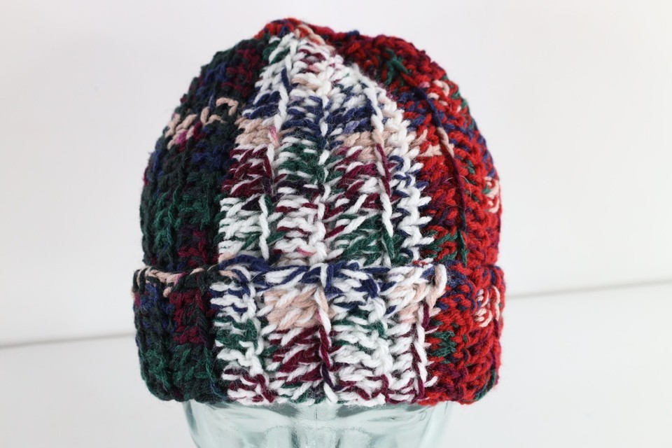 Vintage 90s Streetwear Rainbow Chunky Crochet Knit Winter Beanie Hat Cap... - $39.55