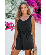 Black Knotted Backless Elastic Waist Sleeveless Romper - $12.62