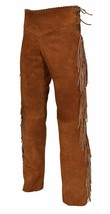 Brown Fringes Party Soft Motorcycle Genuine Men Pant 100% Leather Suede ... - £117.52 GBP+