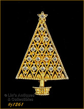 Eisenberg Ice Signed Christmas Tree Pin Clear Rhinestones (#J1261) - £29.90 GBP