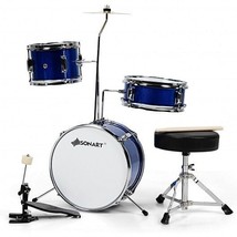 5 Pieces Junior Drum Set with 5 Drums-Blue - Color: Blue - £132.01 GBP