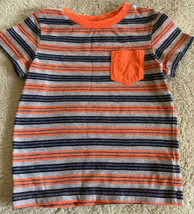Cat &amp; Jack Boys Gray Blue Orange Striped Pocket Short Sleeve Shirt 18 Mo... - £3.84 GBP