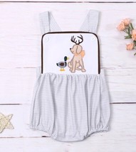 NEW Boutique Baby Boys Antlers Labrador Puppy Dog Duck Romper Jumpsuit Christmas - £12.84 GBP