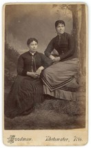 CIRCA 1870&#39;S CDV Two Lovely Women Posing Beautiful Dresses Goodman Whitewater WI - £11.00 GBP