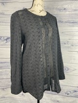Chicos 0 Button Front Top Womens S Black Embroidery Lace Sheer Lightweig... - $13.50