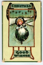 Christmas Postcard Dutch Girl Ice Skating Muff Ivy M. James Series 522 Tuck - £22.40 GBP